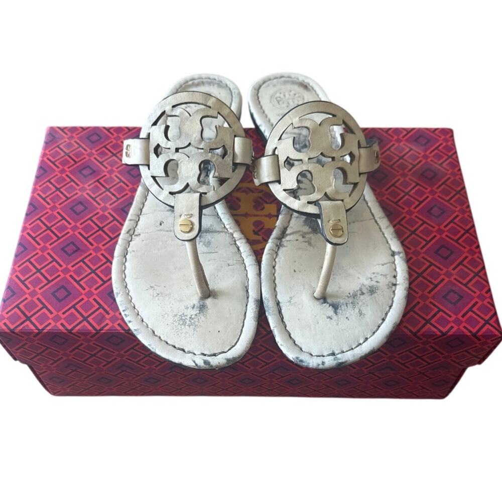 Tory Burch Miller Tie Dye Sandals Ivory Blue Rare Print 8.5